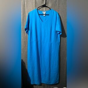 Vtg Bridgewater Studio sz 16W Short Sleeve V Neck Linen Maxi Dress Blue